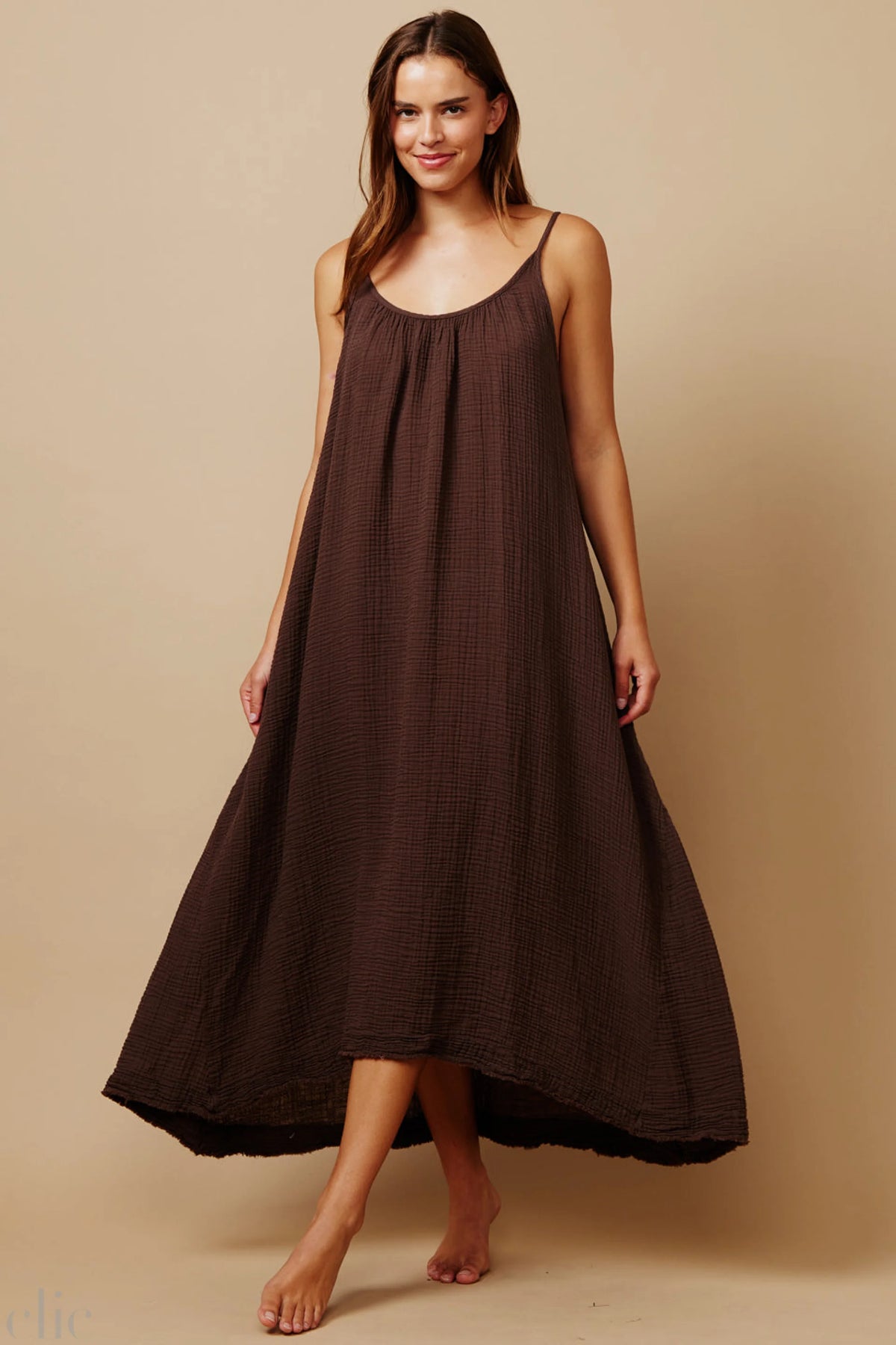 Tulum Gauze Dress in Chocolate, from 9 Seed