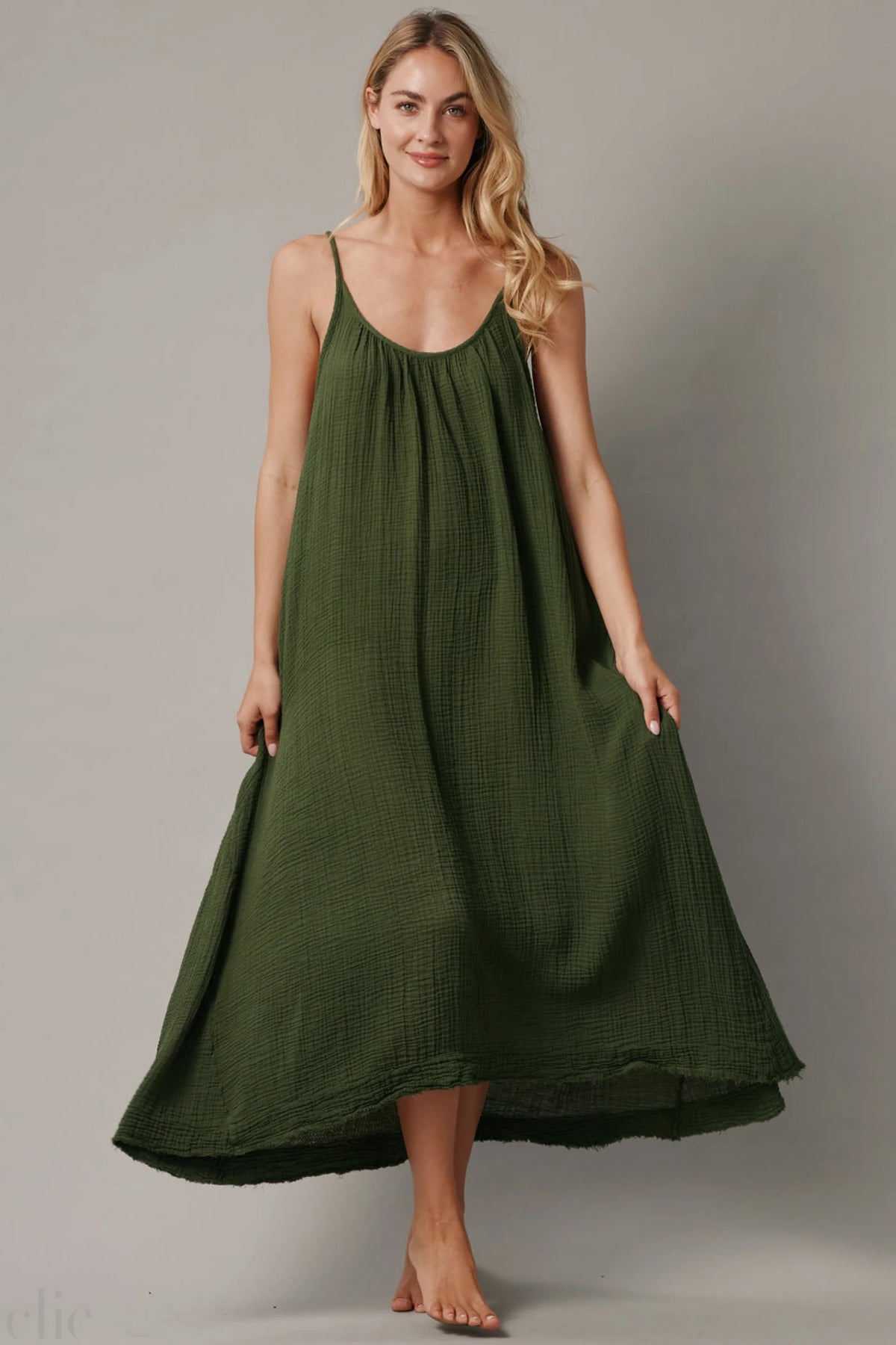 Tulum Gauze Dress in Moss, from 9 Seed