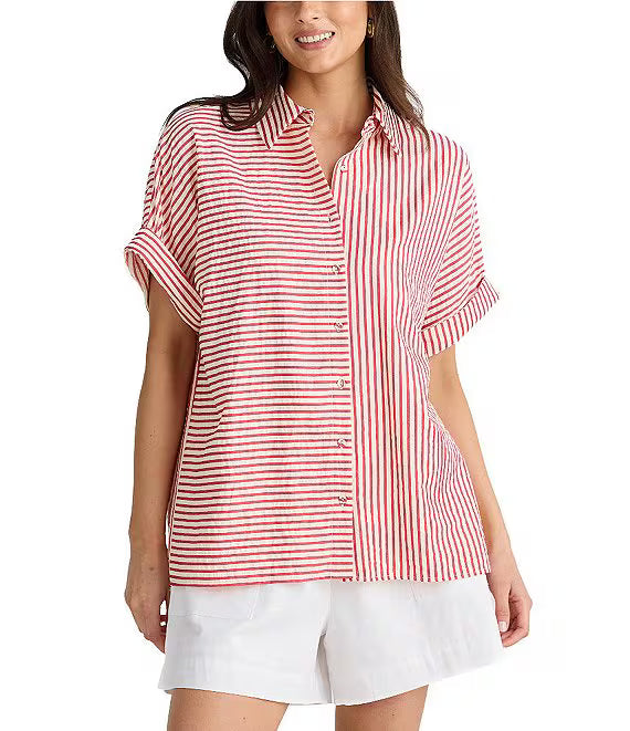 Alice Shirt in White with Red Stripes, from Brave + True
