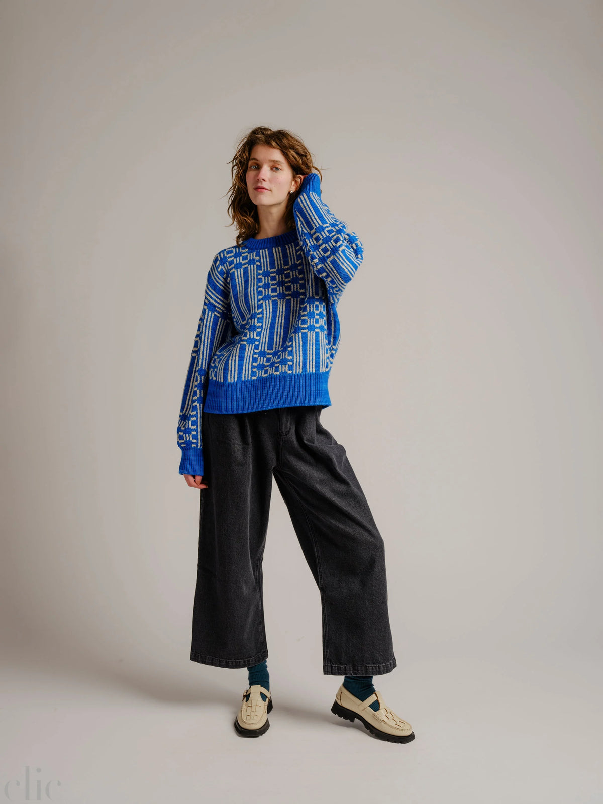 Passing Through Sweater in Cerulean, from Degen