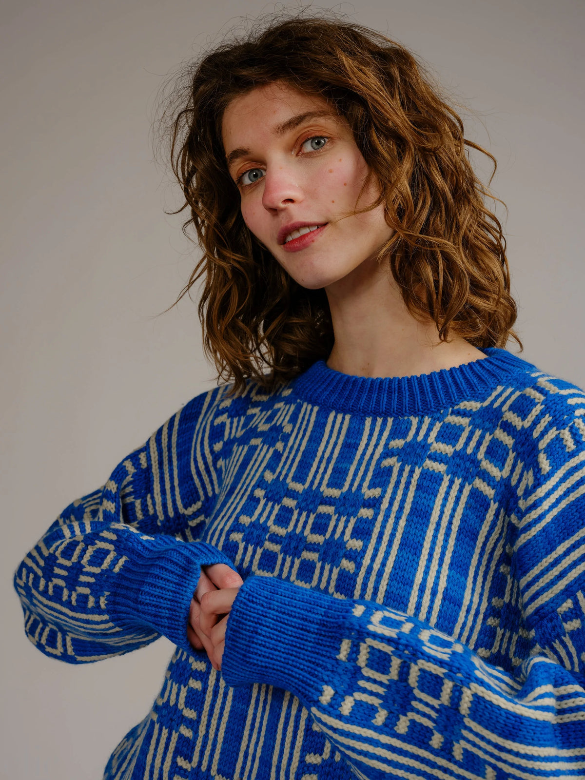 Passing Through Sweater in Cerulean, from Degen
