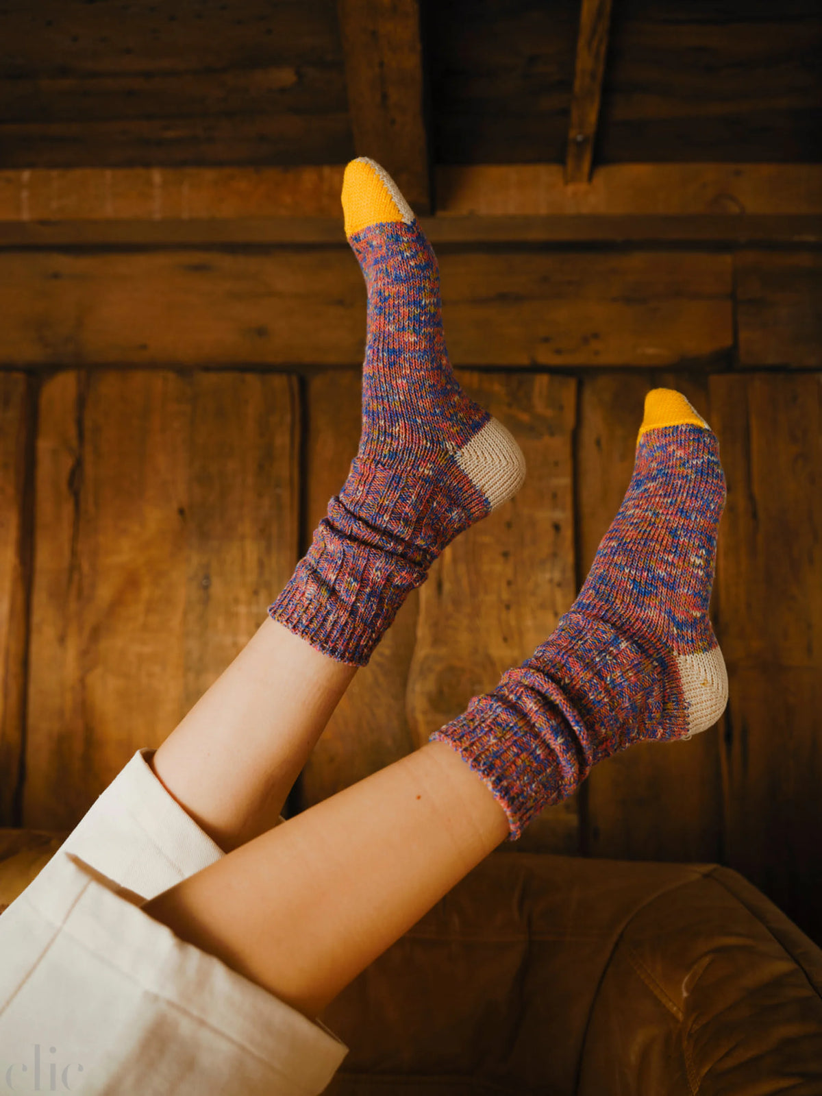 Cotton Split Toe Crew Socks in Fete, from Degen