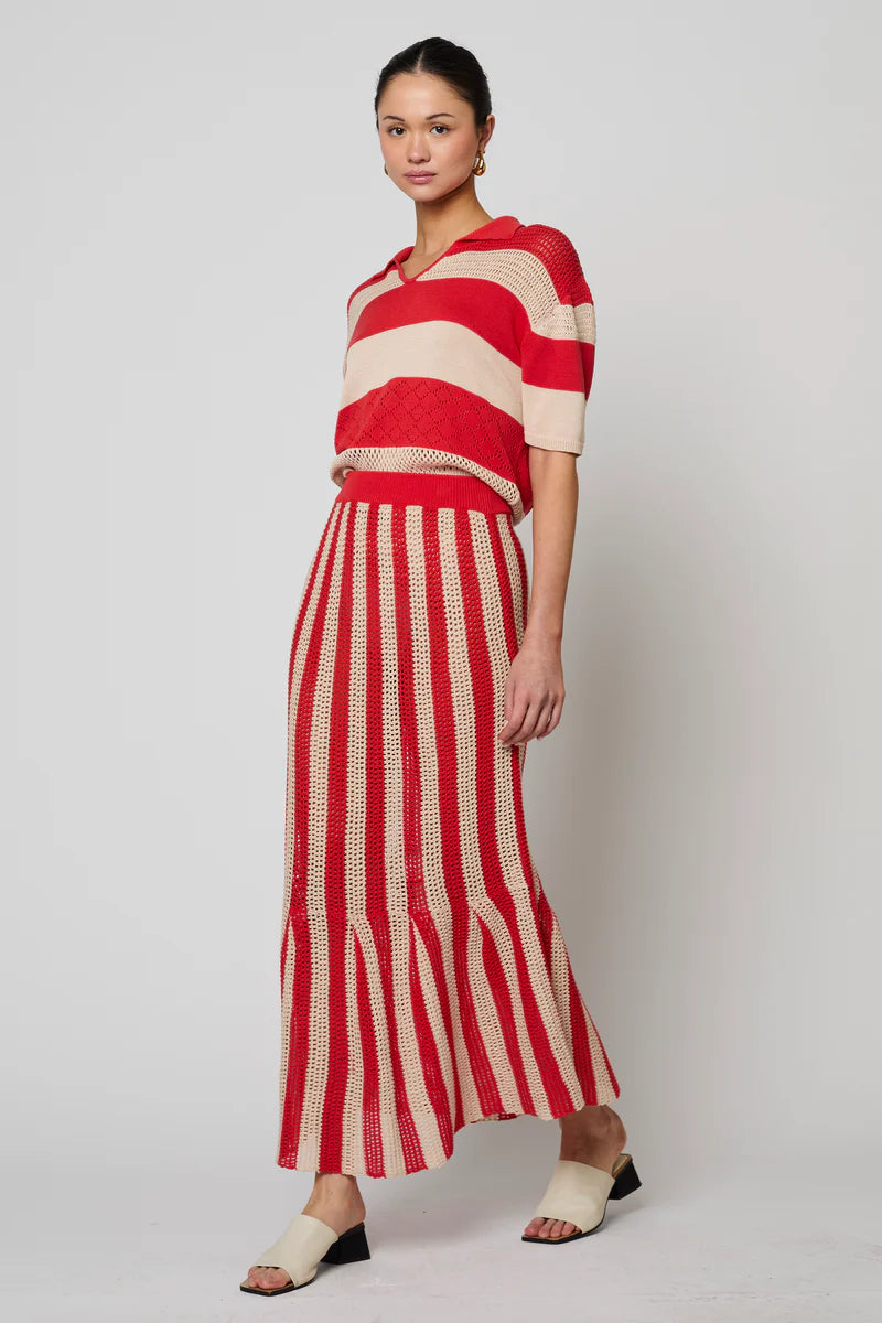 Frida Skirt Openwork Knit in Red/Eggnog, from Atelier Delphine