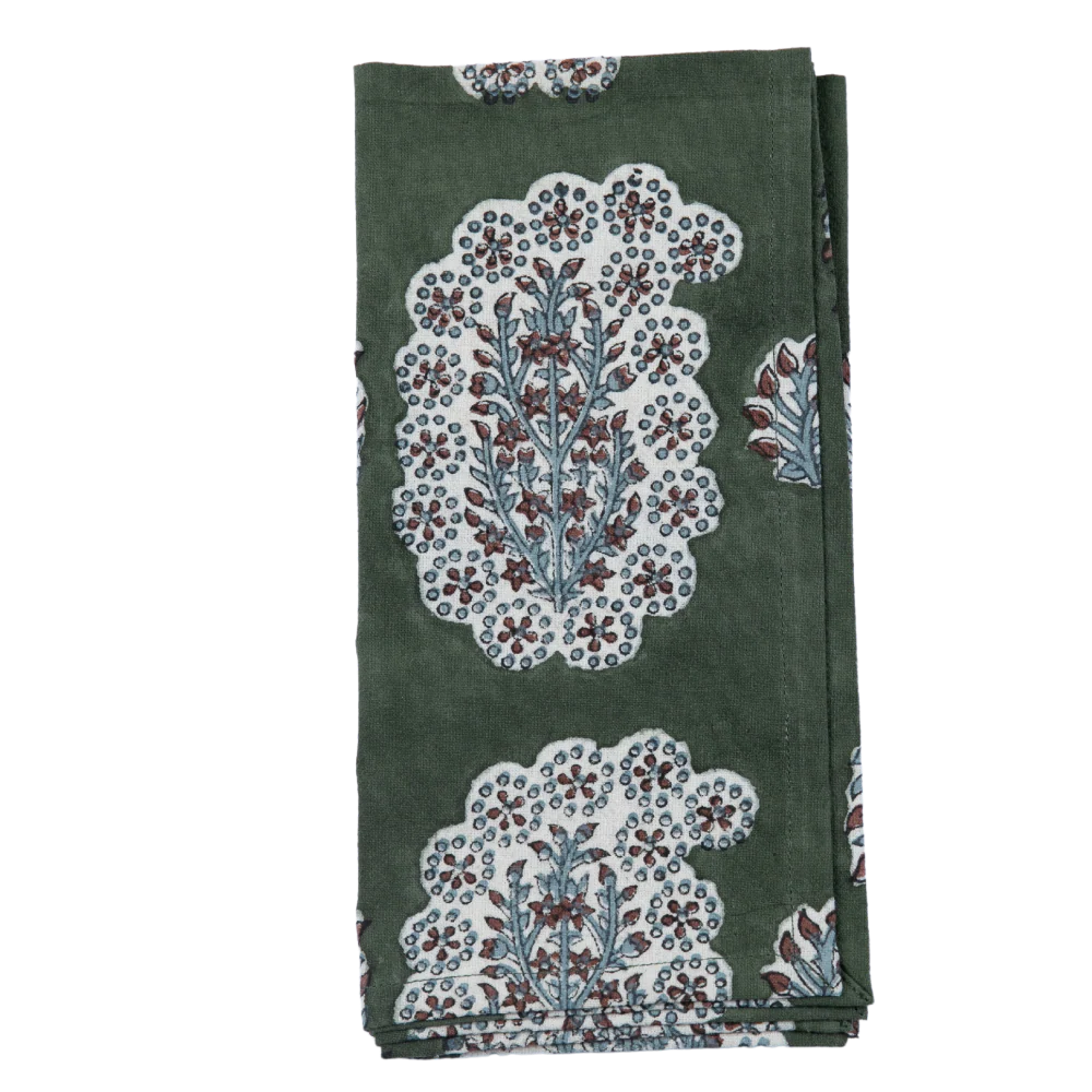Set of 5 Khadi Cefalu Napkins in Olive, from Filling Spaces