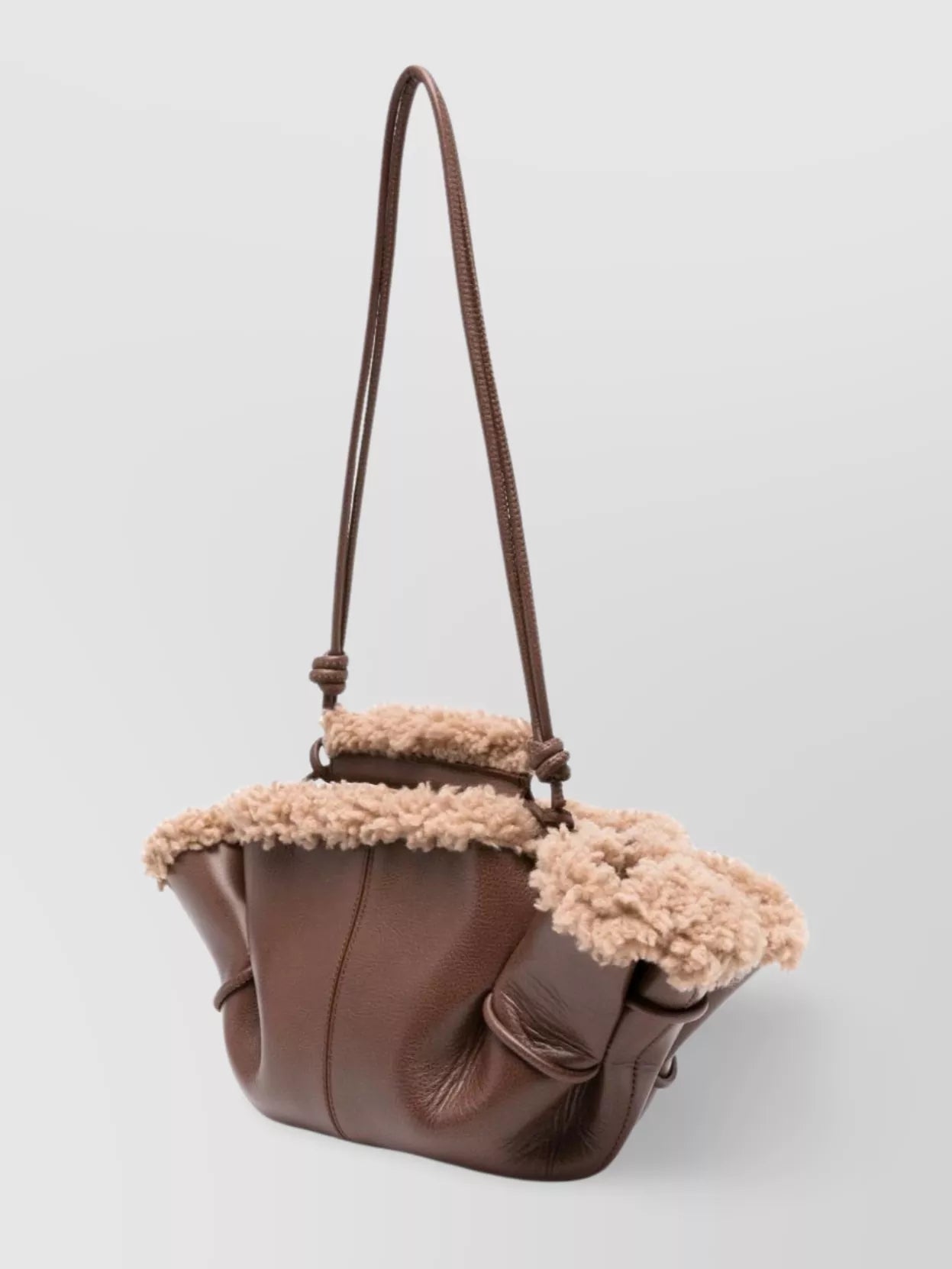Arta Mini Curly Shearling Trim Bag in Chestnut, from Hereu