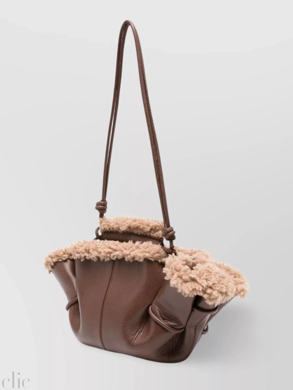 Arta Mini Curly Shearling Trim Bag in Chestnut, from Hereu