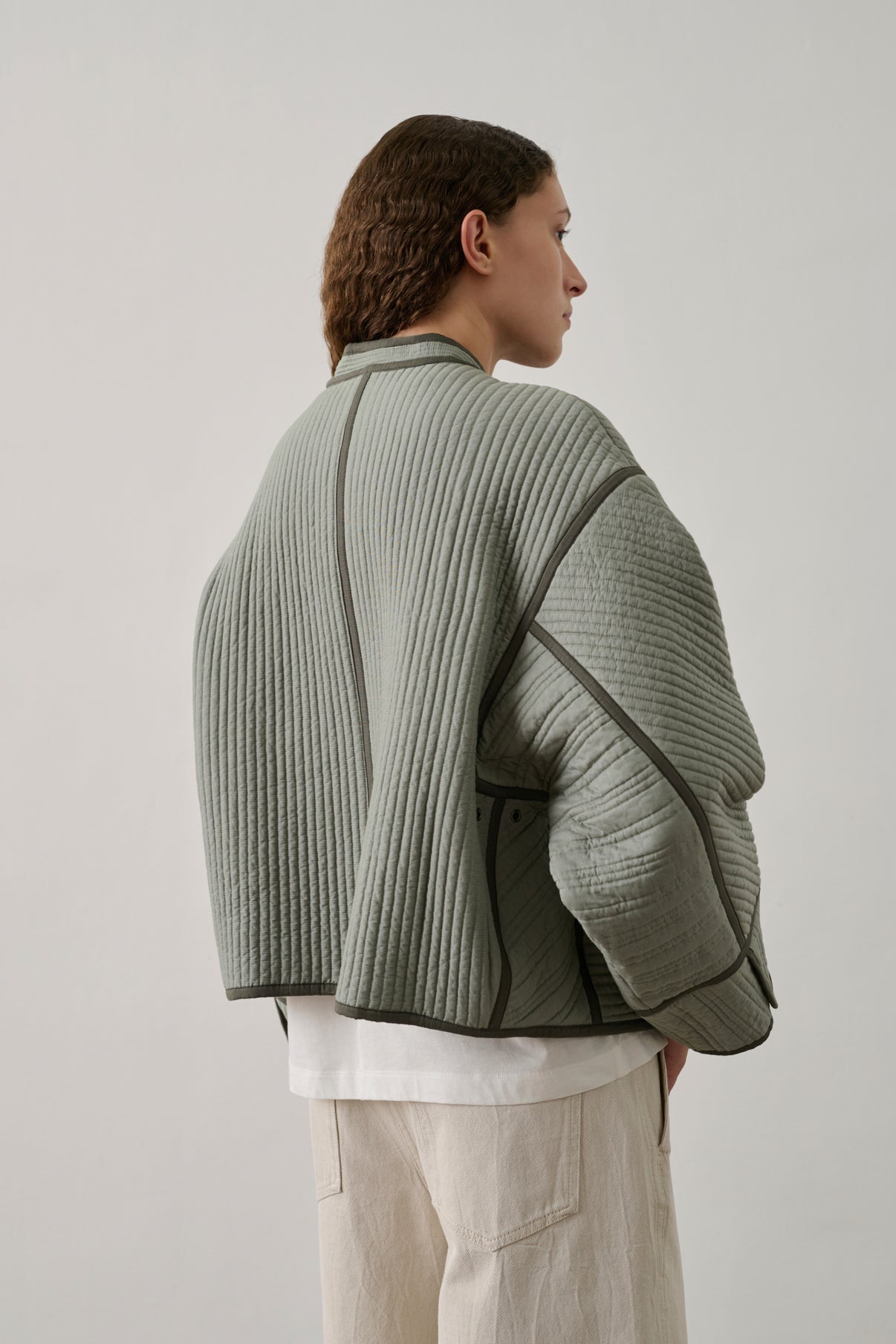 Quilted Patchouli Jacket in Green and Beige, from Soeur
