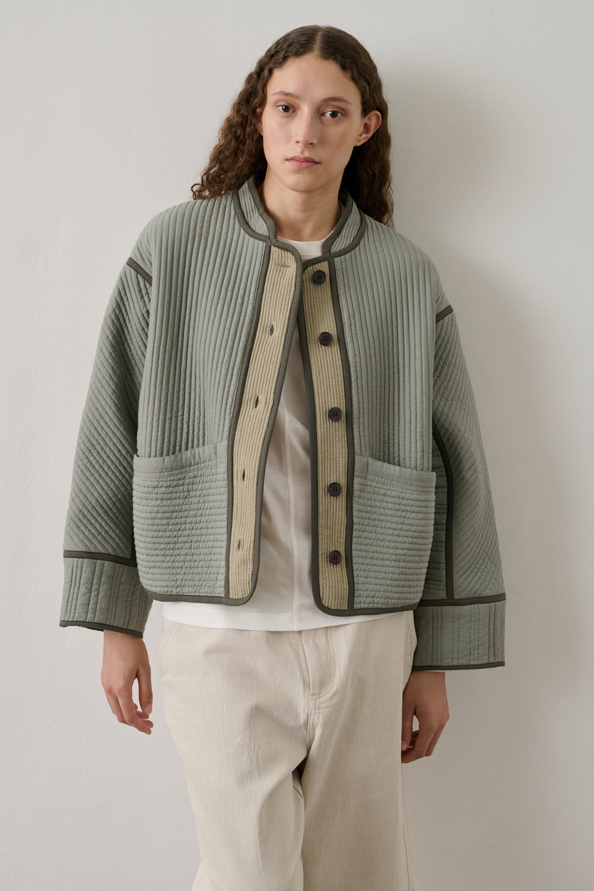 Quilted Patchouli Jacket in Green and Beige, from Soeur
