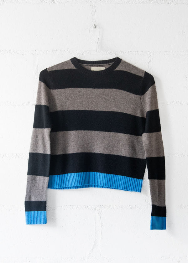 Cashmere Contrast Stripe Crew Sweater in Black, from Jumper 1234