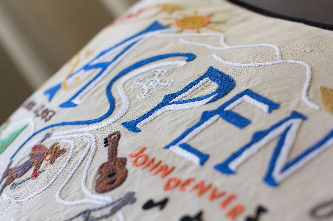 Ski Aspen  Hand-Embroidered Pillow