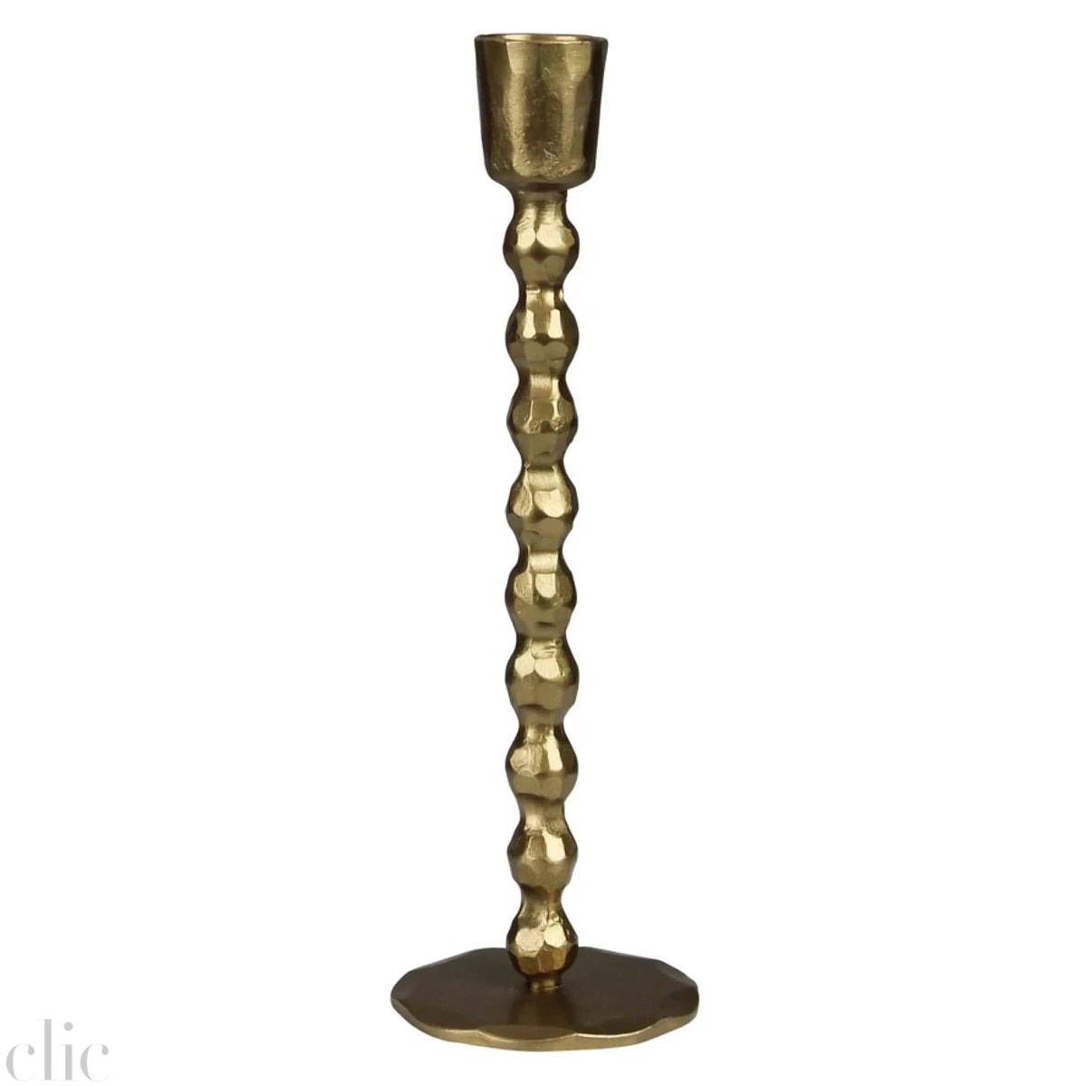 Large Talega Beaded Stem Taper Candle Holder in Brass, from HomArt