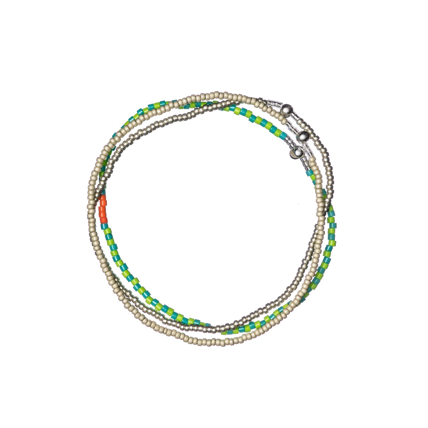 Green and Silver Stacked Beaded Bracelet, from Templestones