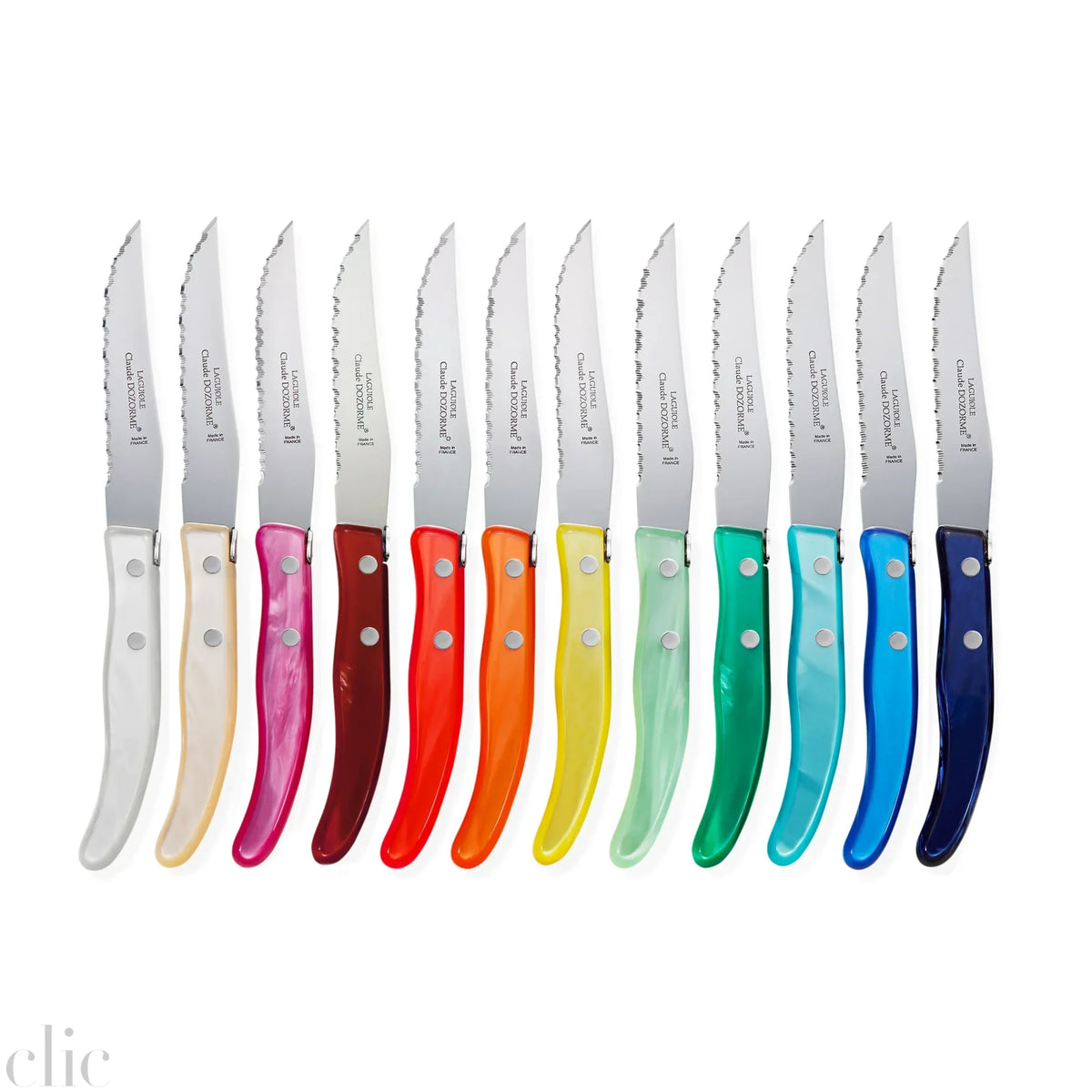 Berlingot Box of 12 Steak Knives in Rainbow, from Claude Dozorme