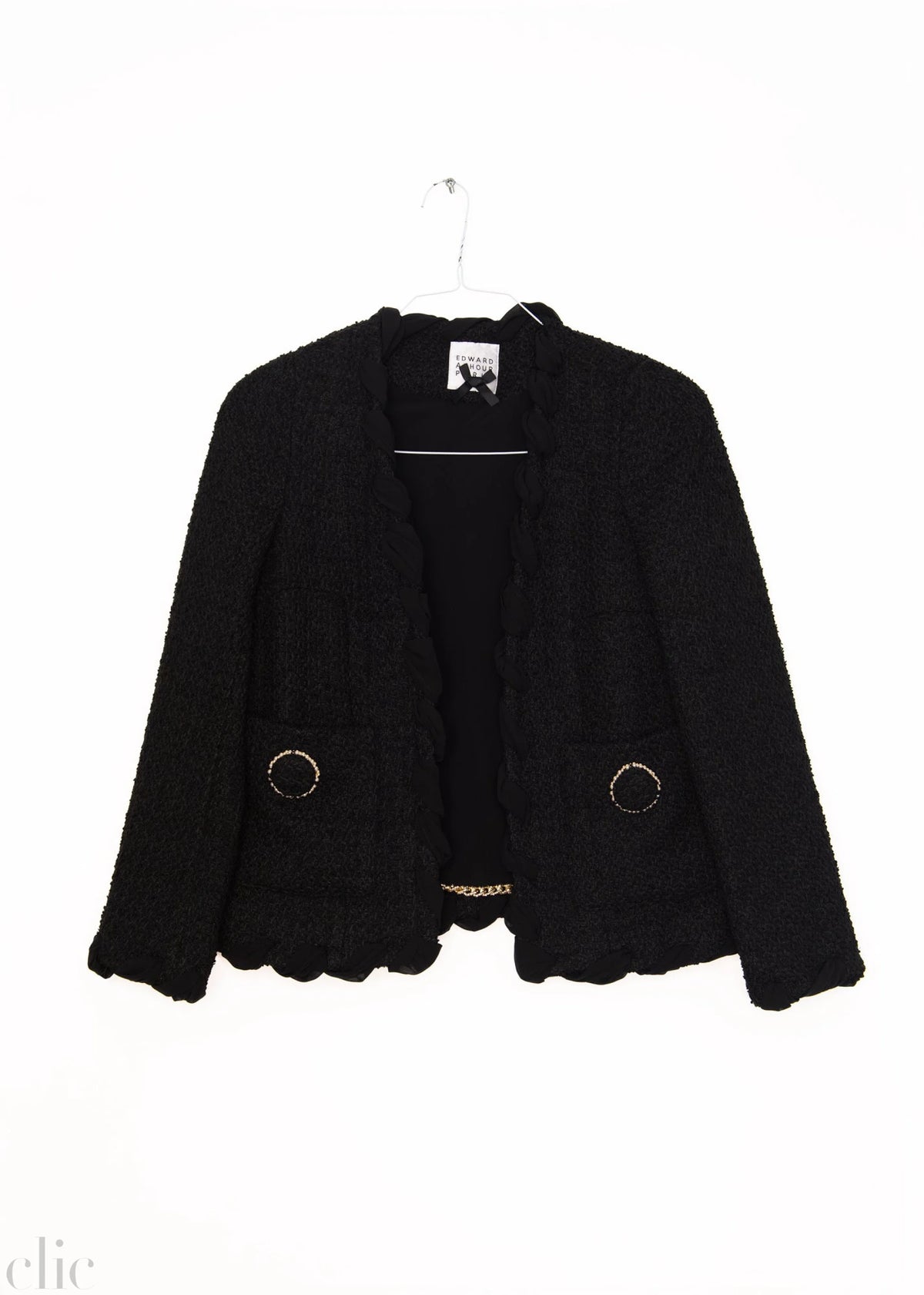 Ruffle-Edge Textured Jacket in Black, from Edward Achour