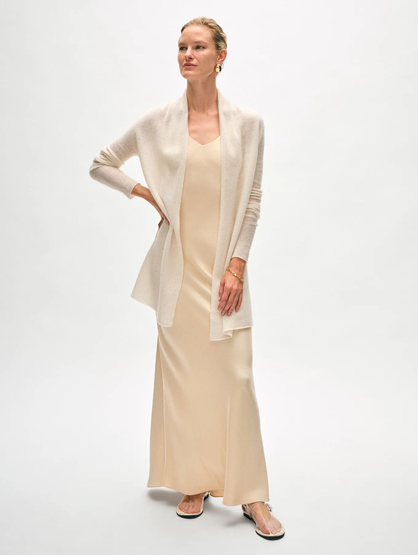 Cashmere Trapeze Cardigan in Soft White, from White & Warren