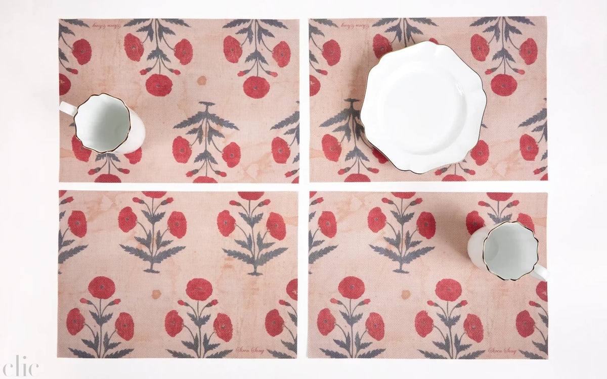 Set of 4 Red Poppy Placemats