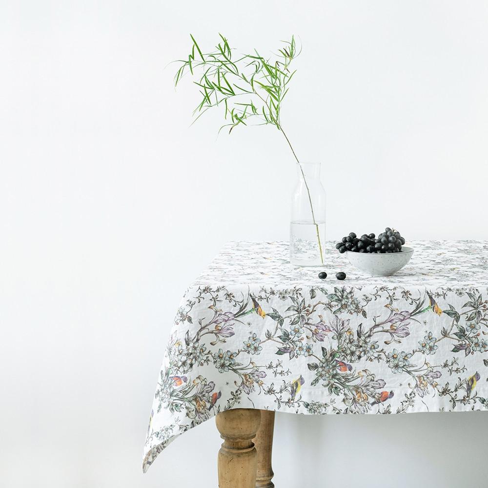 Birlds Linen Tablecloth in White, from Linen Tales