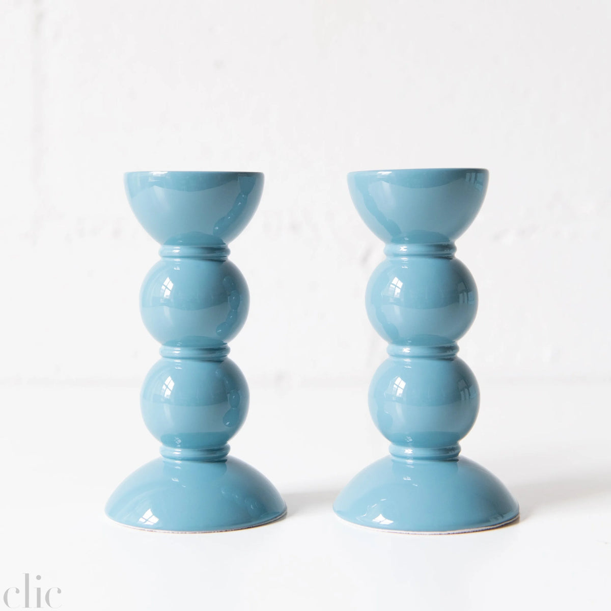 Bobbin Candle Stick Holder 5.5" in Chambray Blue