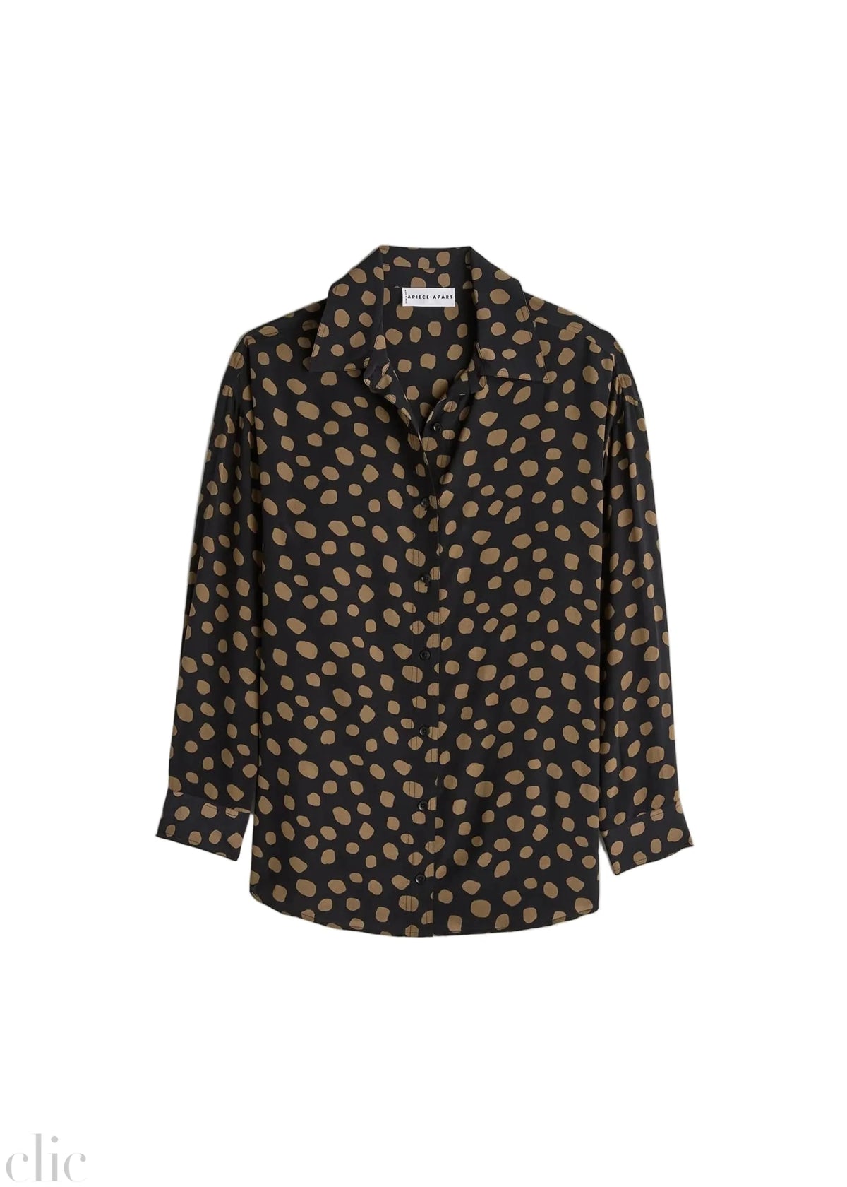 Isolde Button Down in Yayoi Black and Camel, from Apiece Apart