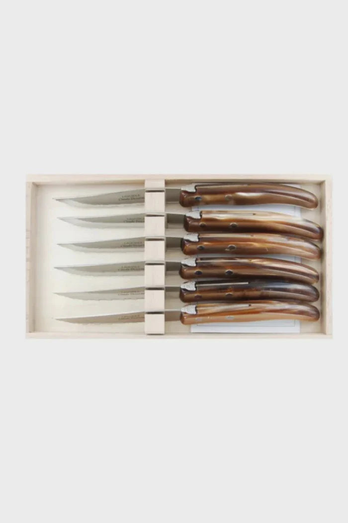 Berlingot Box of 6 Steak Knives in Cappuccino, from Claude Dozorme