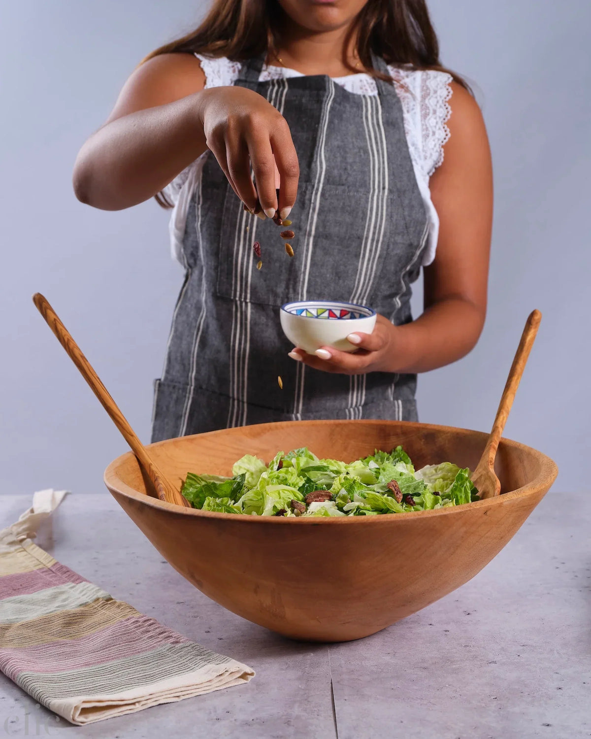 Large Round Wood Salad Bowl