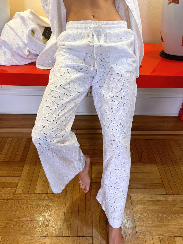 Cotton Eyelet Pants in White, from Jocelyn