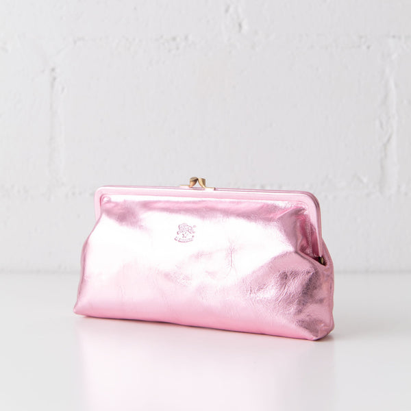 Manuela Clutch in Metallic Pink, from IL Bisonte