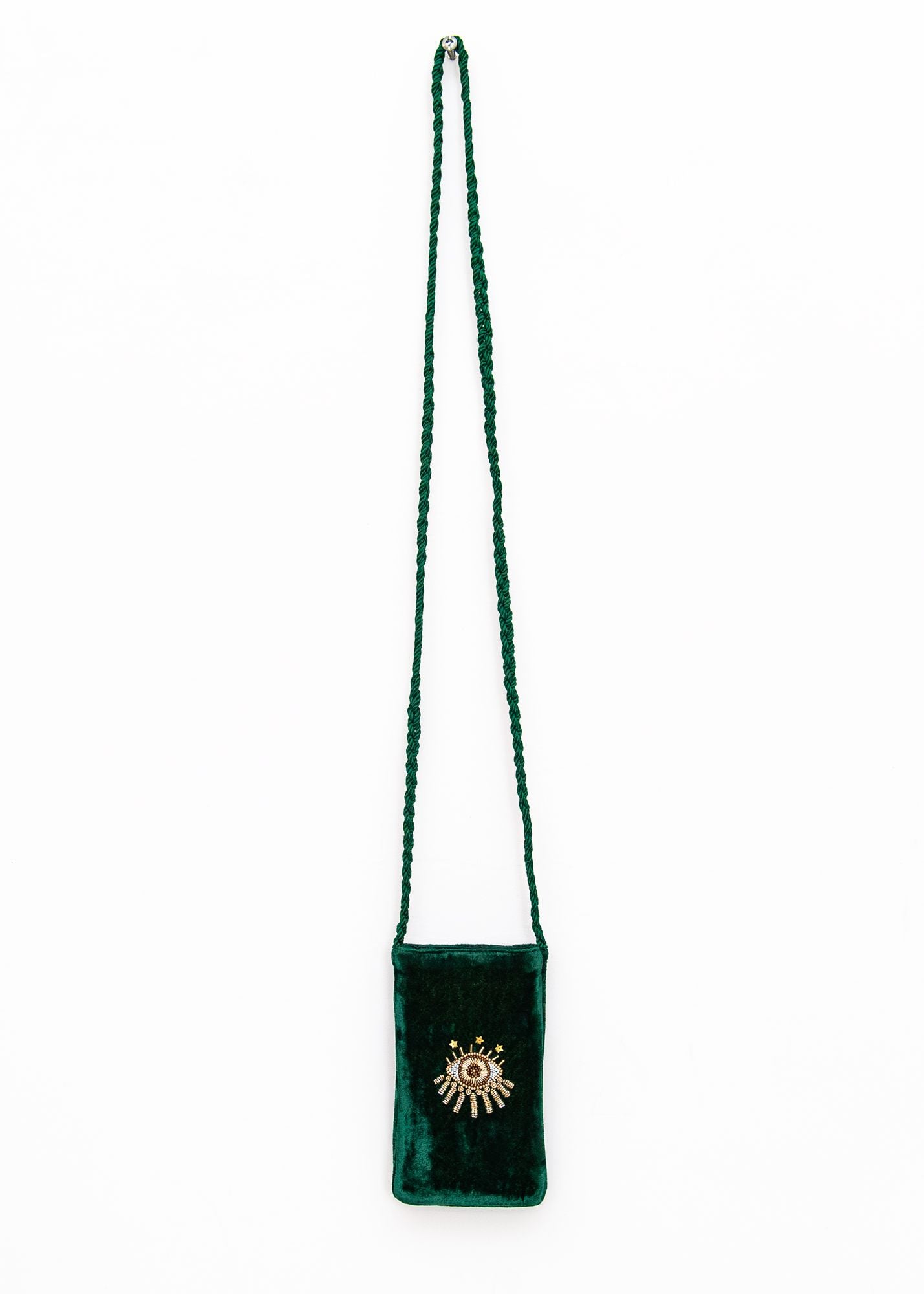 Nazar Eye Velvet Phone Bag in Green, from Olivia Dar