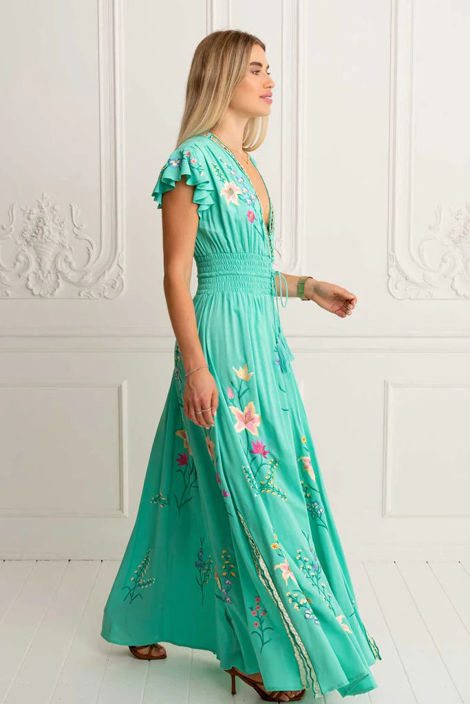 Flores Gown in Aqua Green, from Zaimara