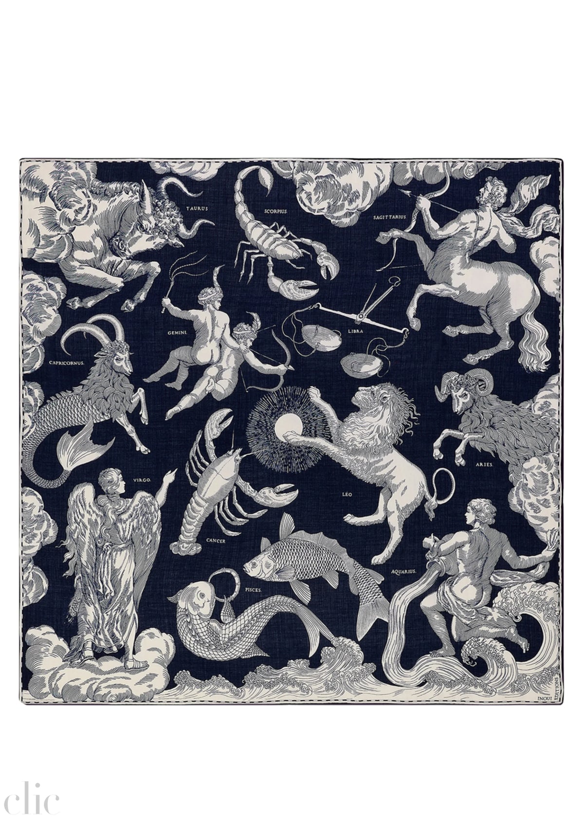 Astrologie 130 Square Scarf in Dark Blue, from Inoui Editions
