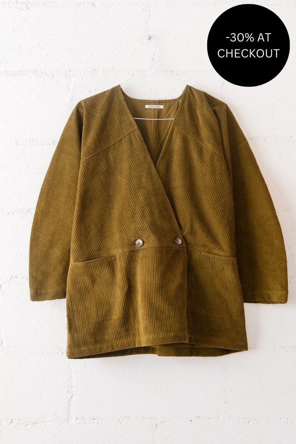 Corduroy Geometric Jacket in Dark Olive from Black Crane