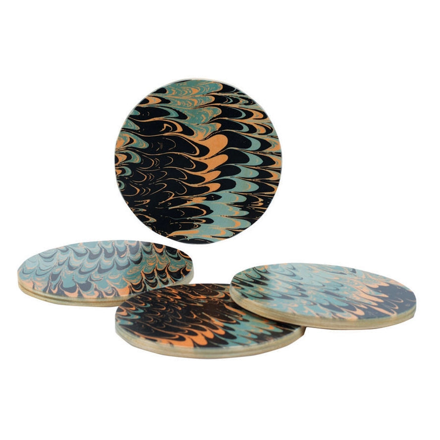 Set of 4  Marble Coasters in Seafoam, from Wolfum