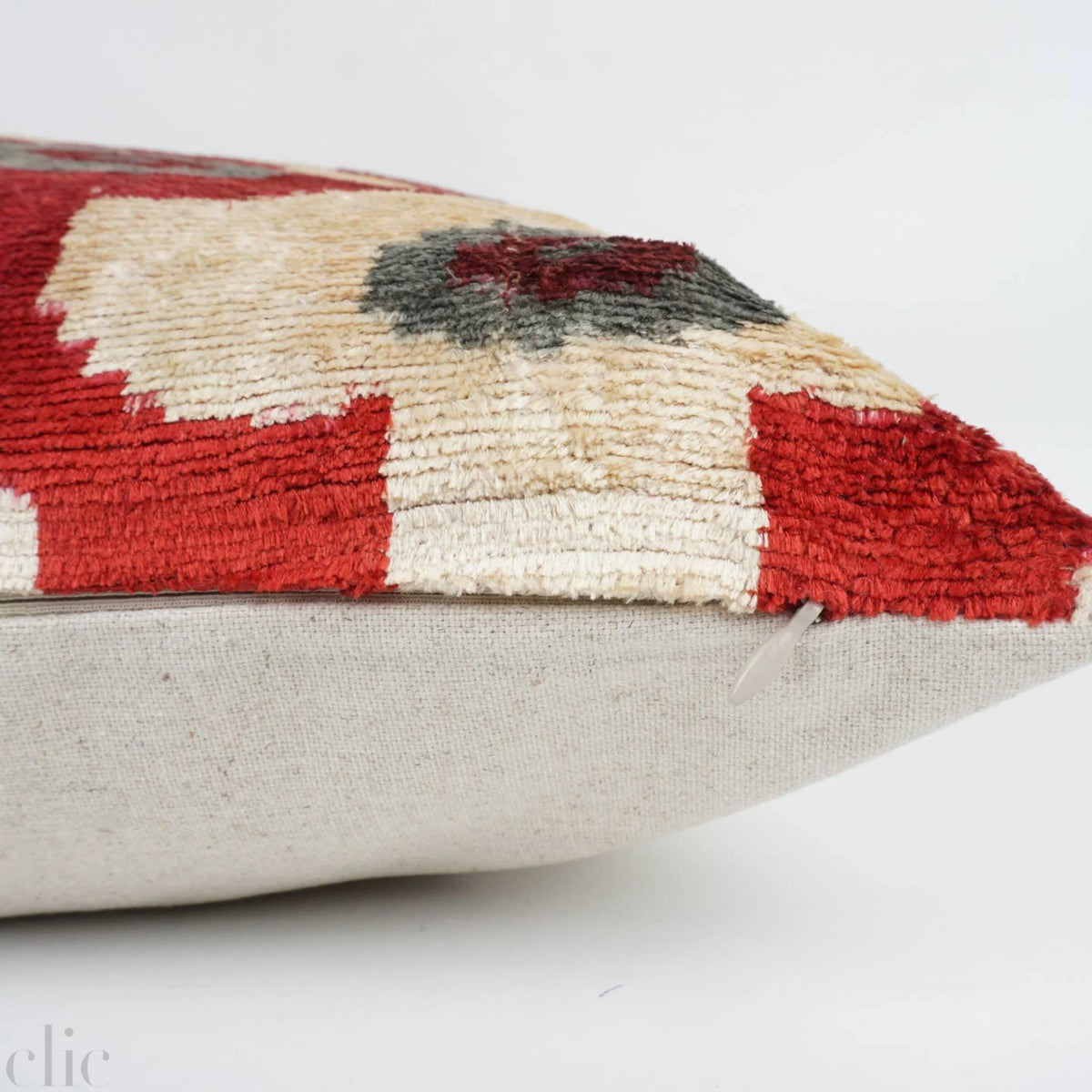 Ikat Silk Velvet Pillow in Burgandy and Cream