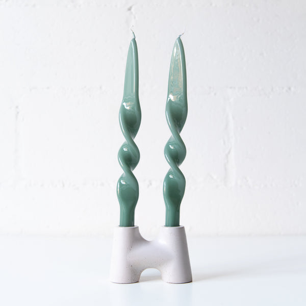 Set of 2 Spiral Candles in Jade Green, from Graziani