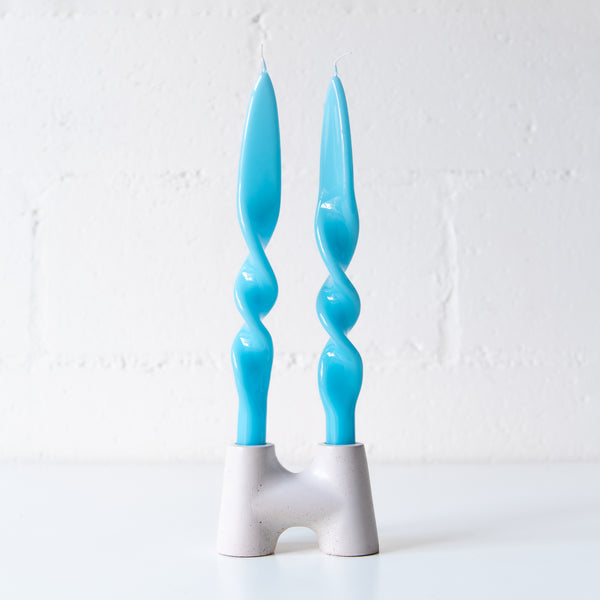 Set of 2 Spiral Candles in Light Blue, from Graziani