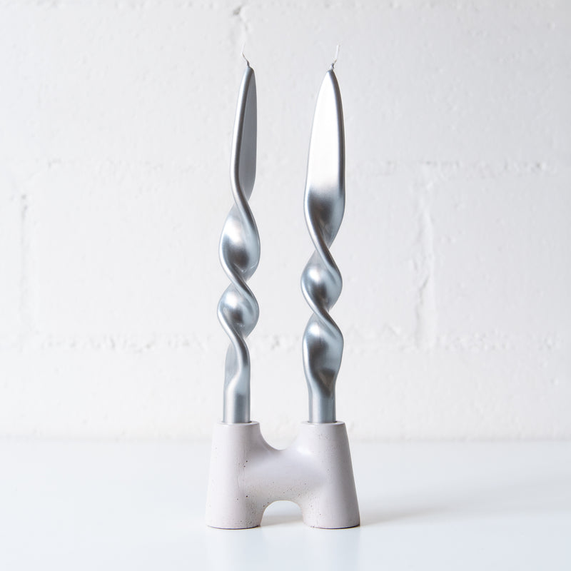 Set of 2 Spiral Candles in Silver, from Graziani