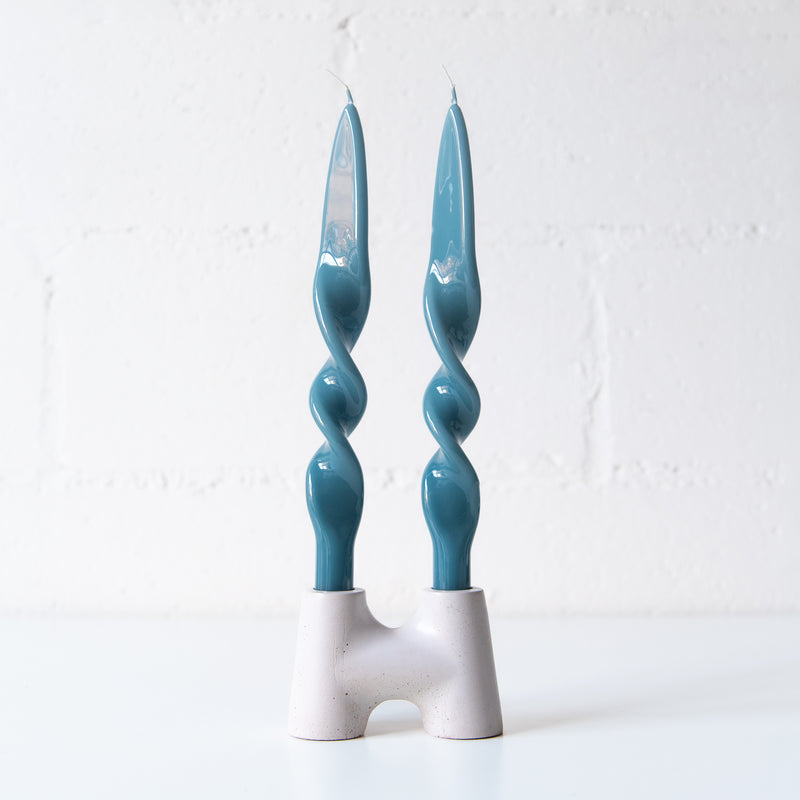 Set of 2 Spiral Candles in Teal, from Graziani