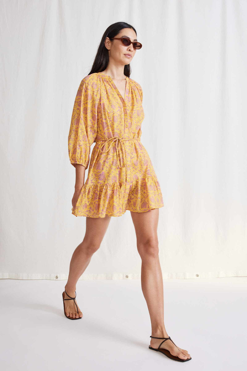 Mini Mitte Dress in Sunfaded Floral Yellow, from Apiece Apart