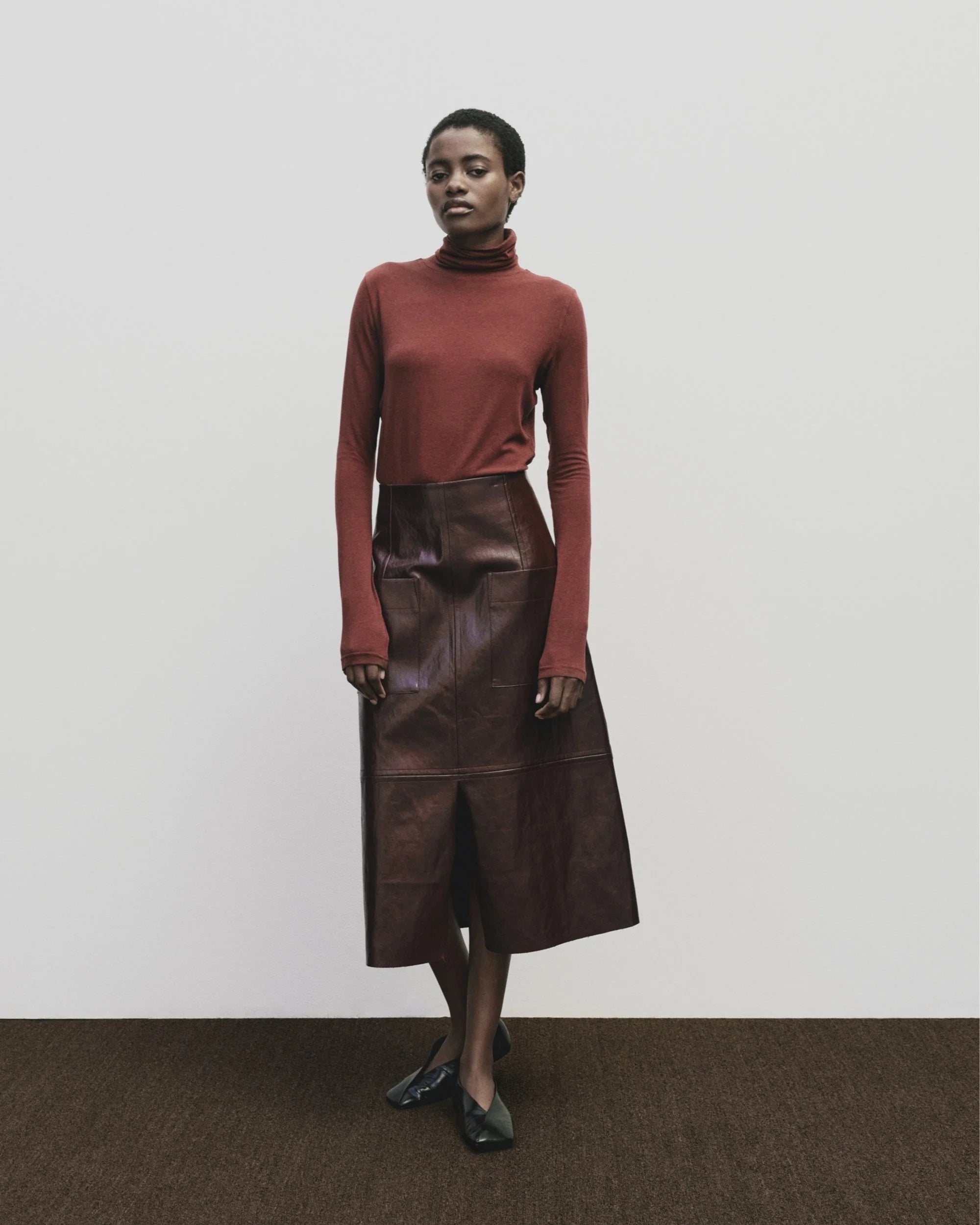 Roll Neck Jesey Top in Burgundy, from Mijeong Park