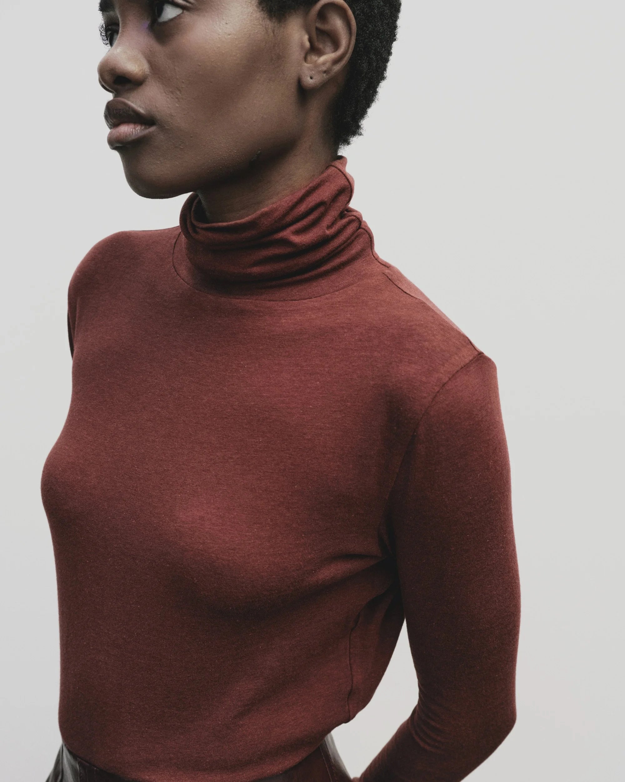 Roll Neck Jesey Top in Burgundy, from Mijeong Park