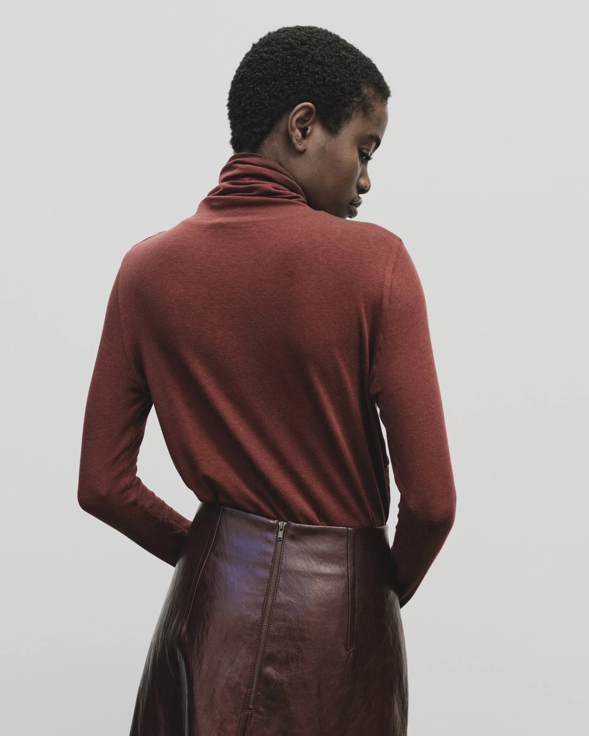 Roll Neck Jesey Top in Burgundy, from Mijeong Park