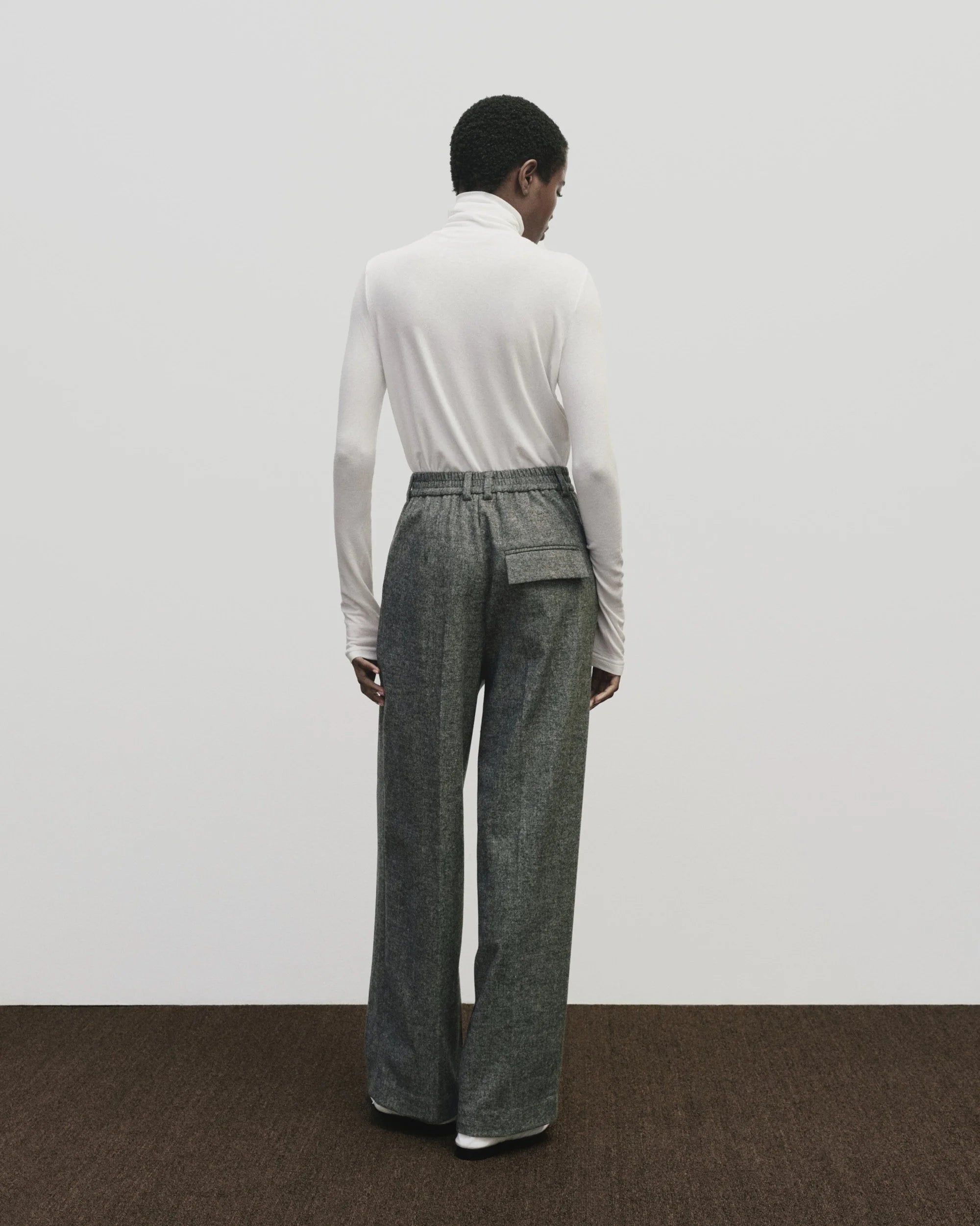 Wool Blend Wide Leg Pants in Gray, from Mijeong Park
