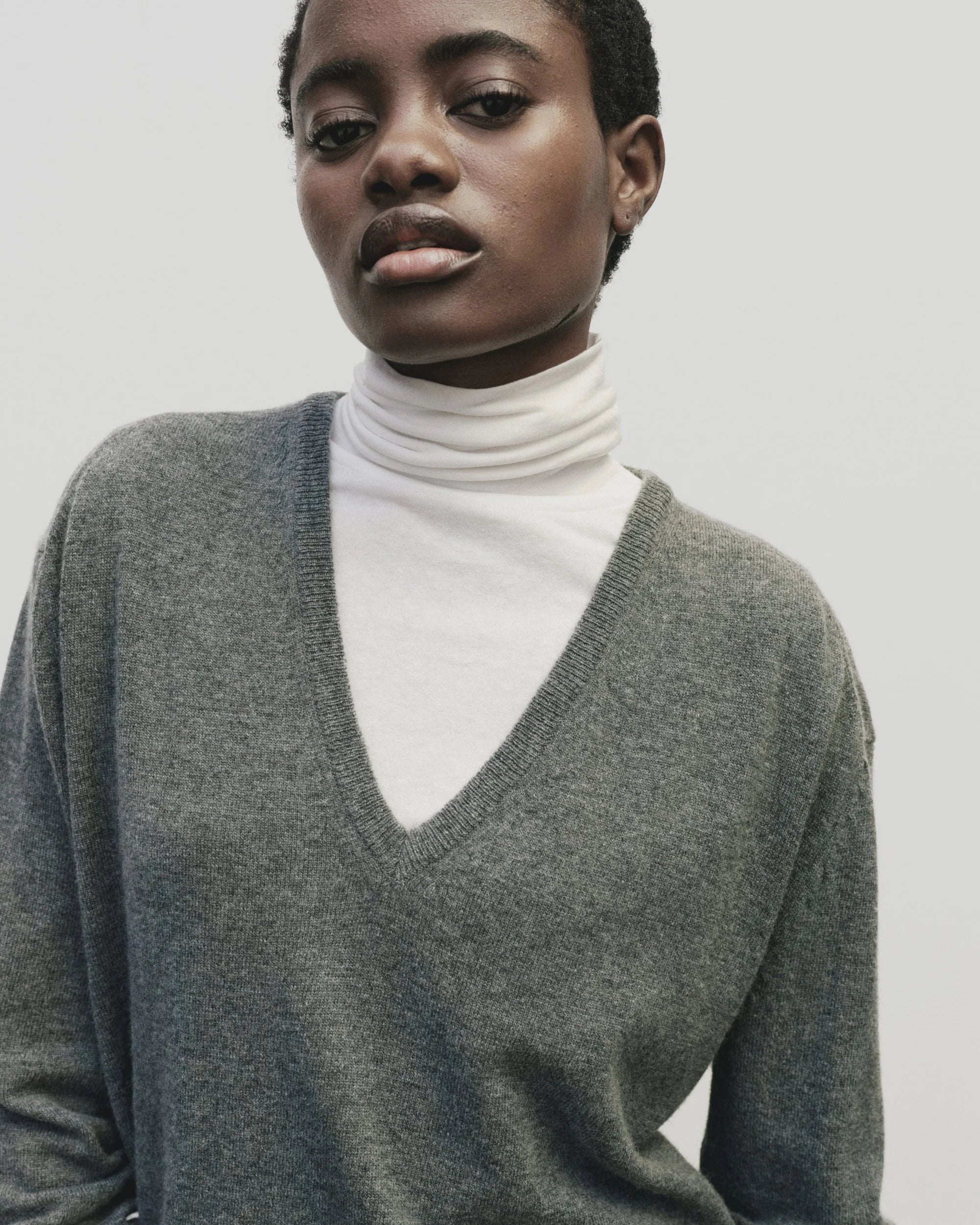 Cashmere Blend V Neck Knit in Gray, from Mijeong Park