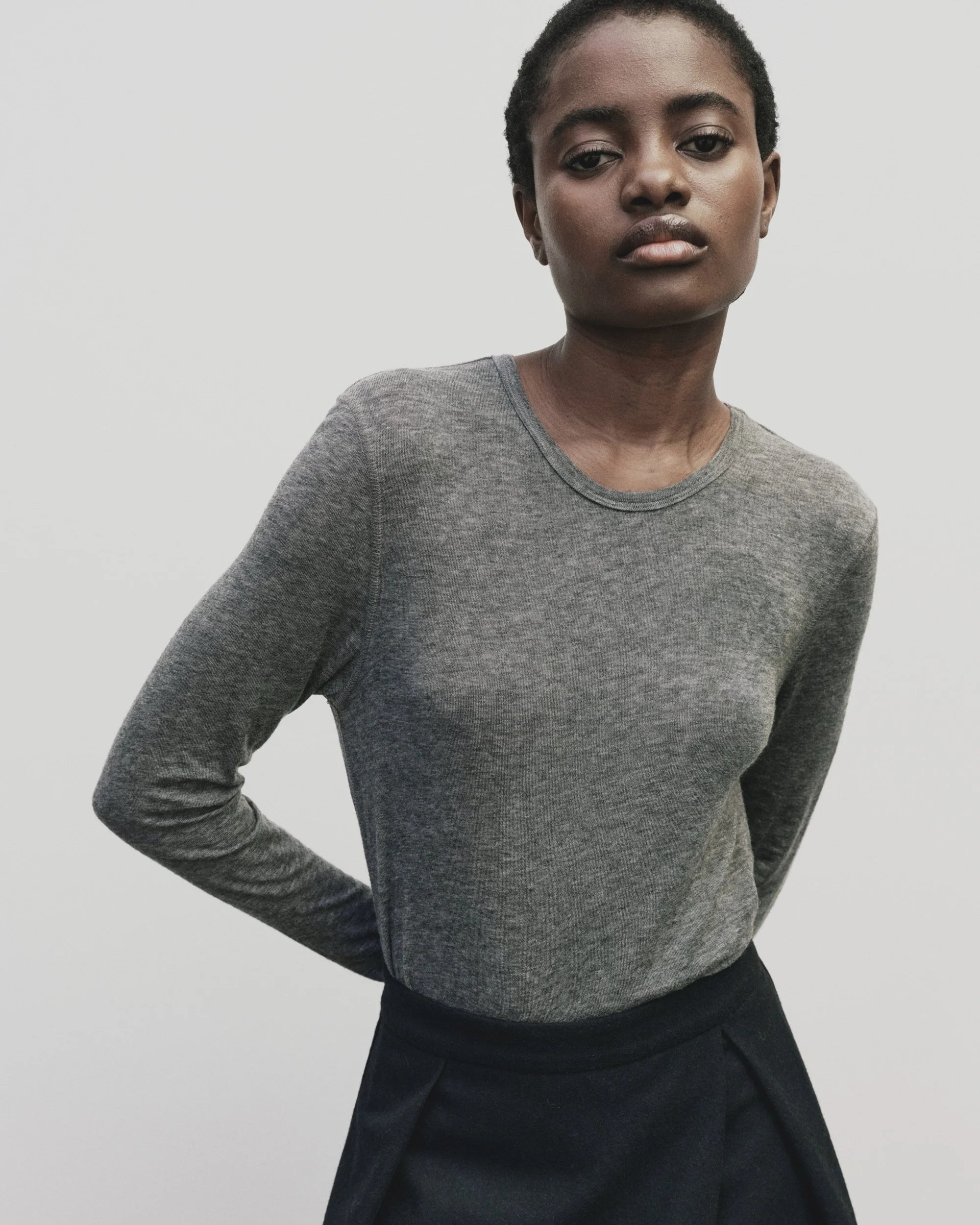 Wool Tencel Crew Neck Top Heather Gray, from Mijeong Park