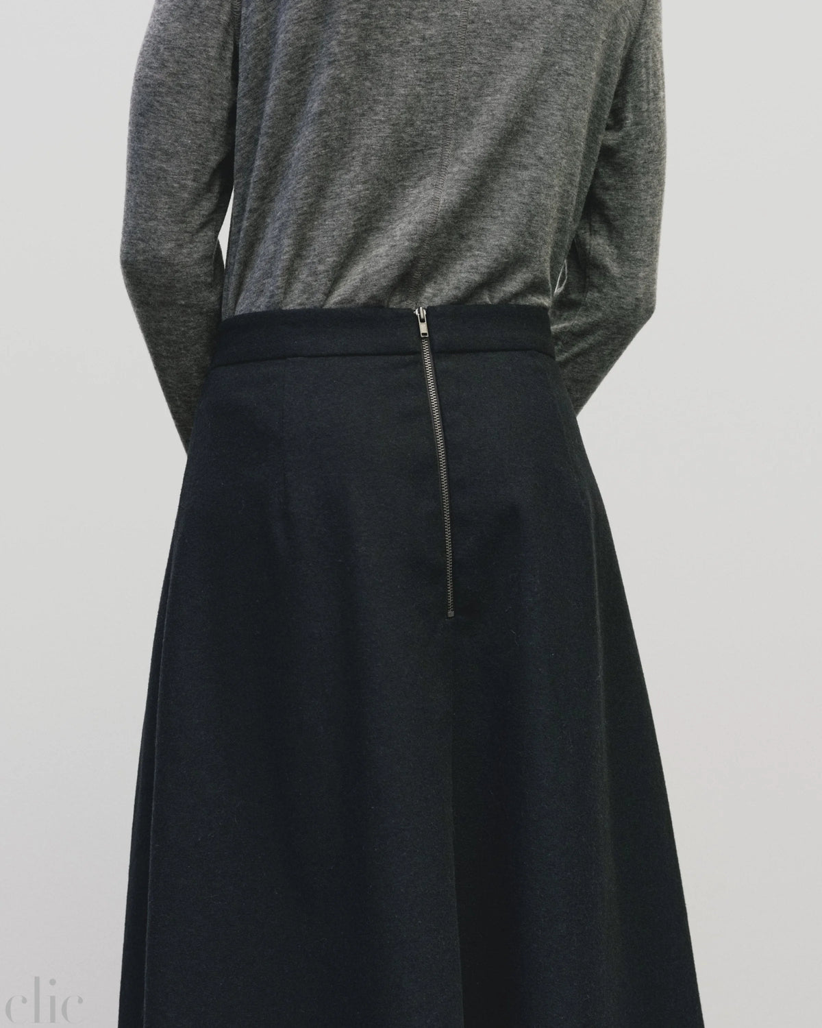 Wool Blend Pleated Midi Skirt in Navy, from Mijeong Park