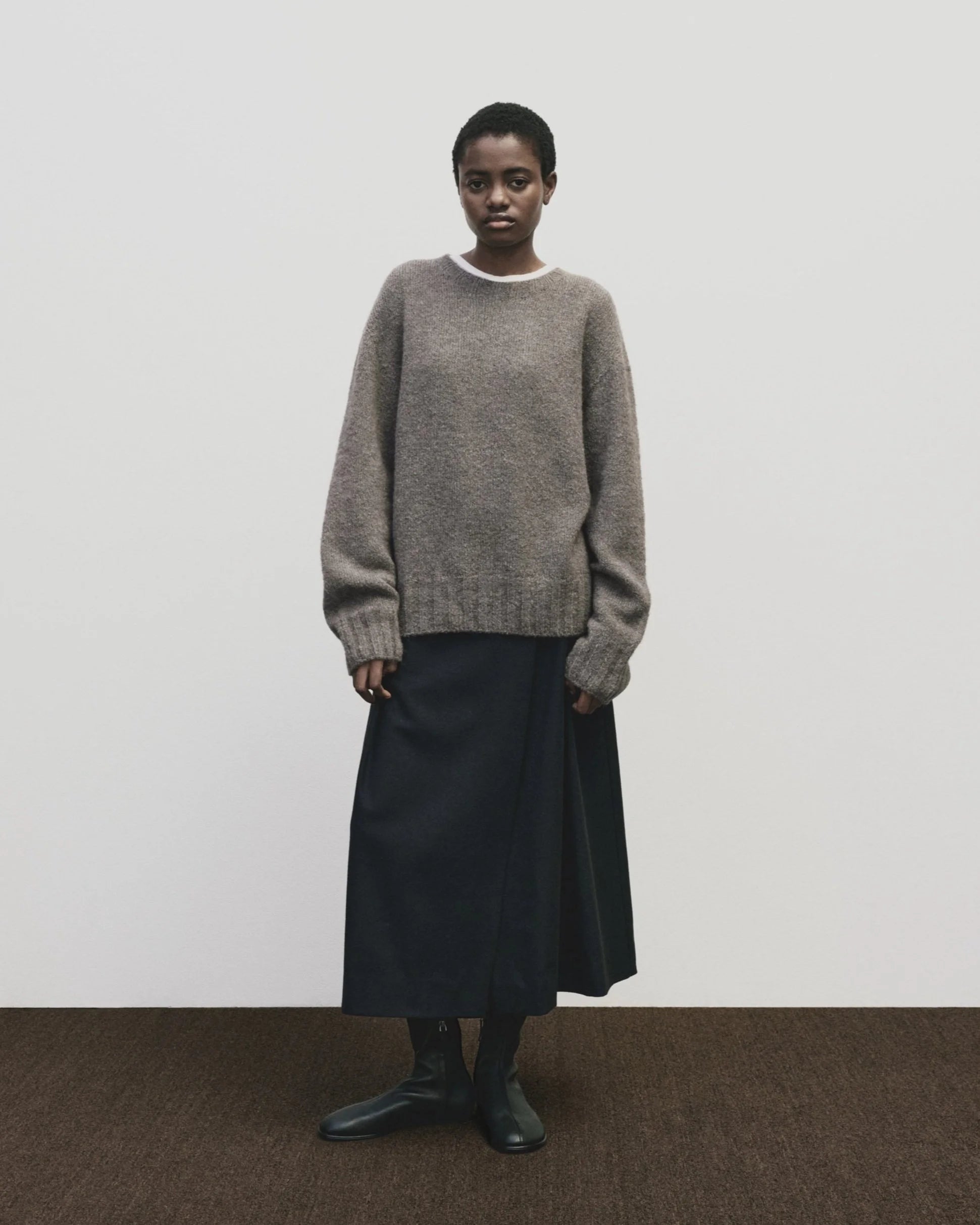 Alpaca Blend Wholegarment Knit in Gray, from Mijeong Park