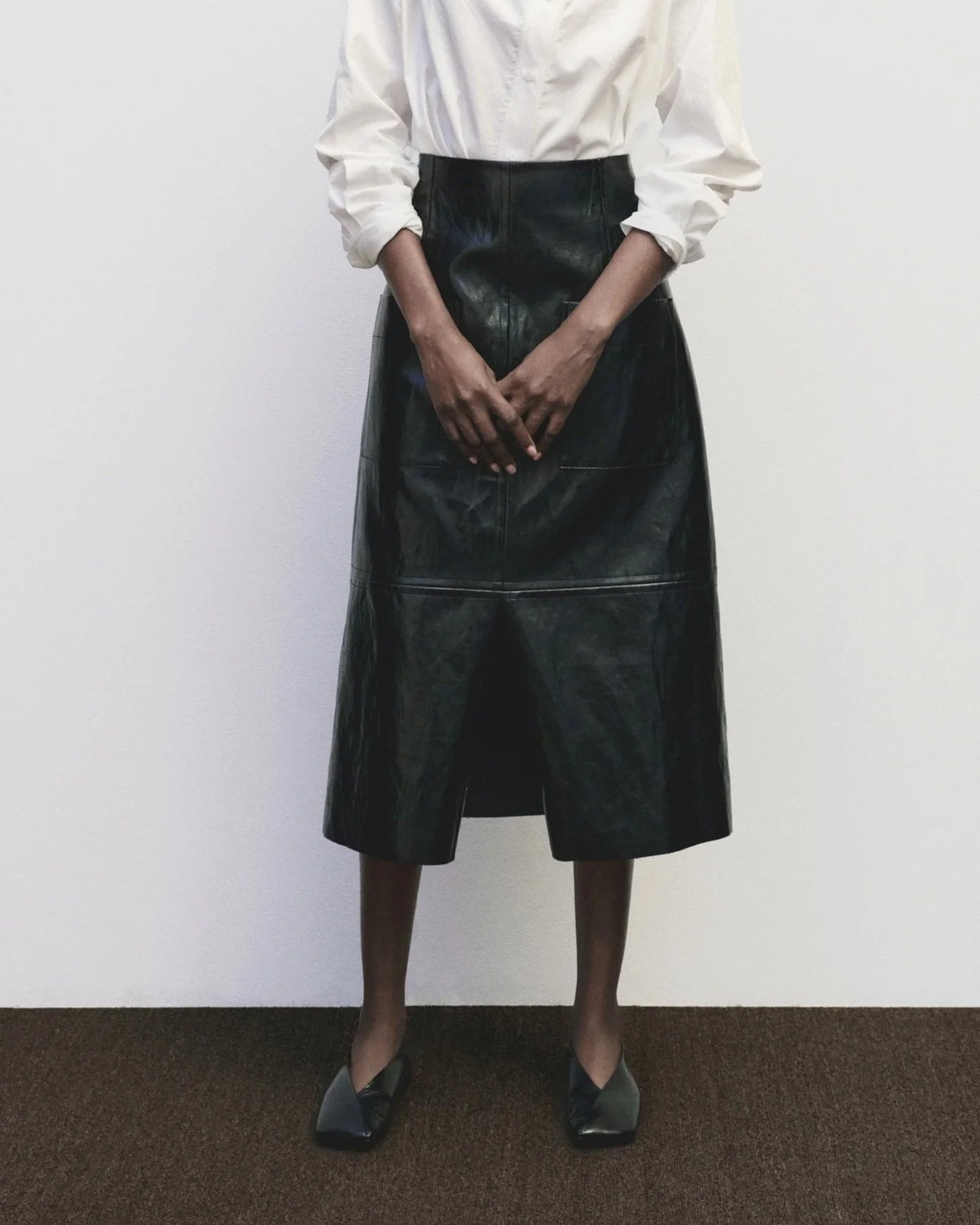 Faux Leather Skirt in Black, from Mijeong Park