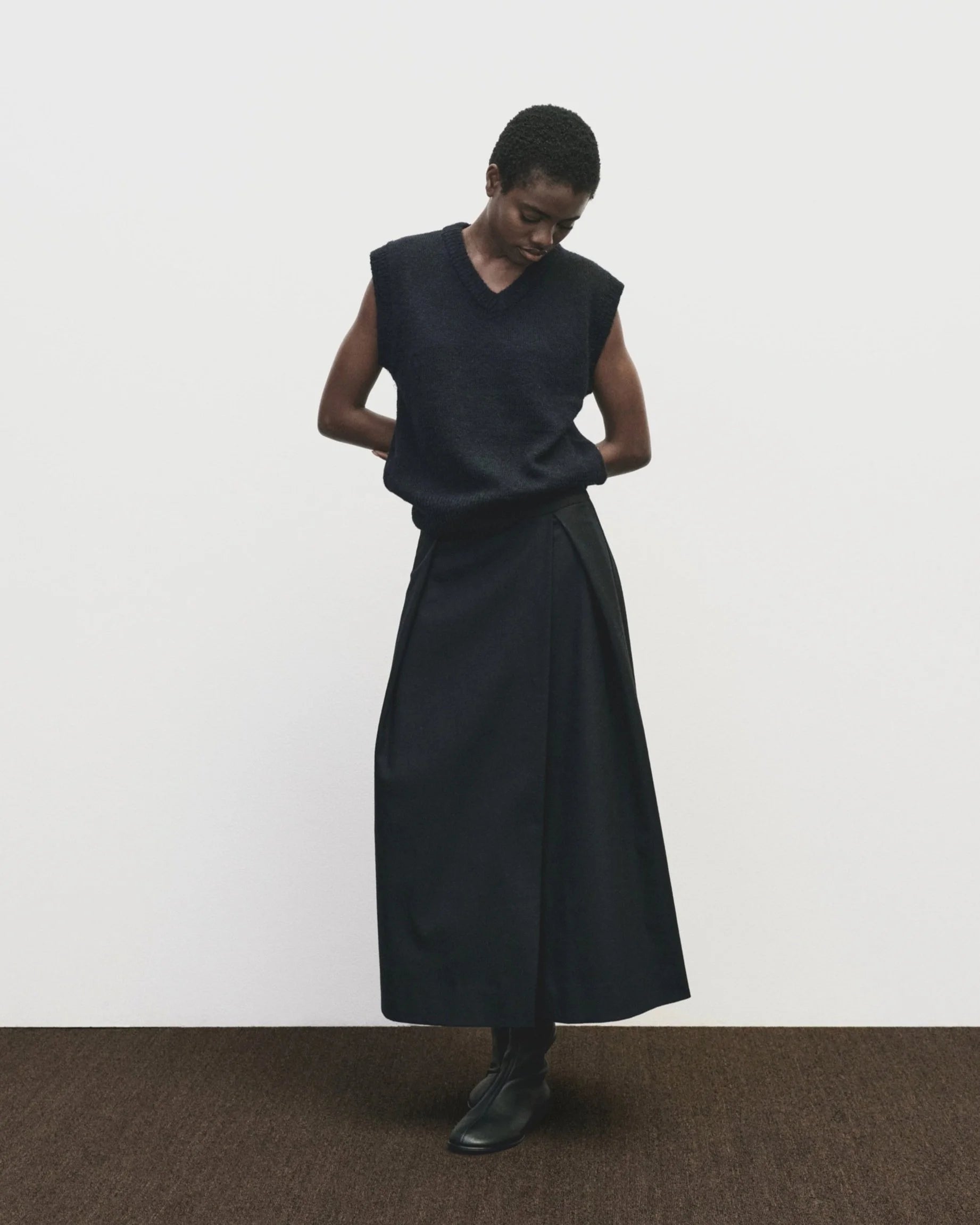 Wool Blend V Neck Vest in Navy, from Mijeong Park