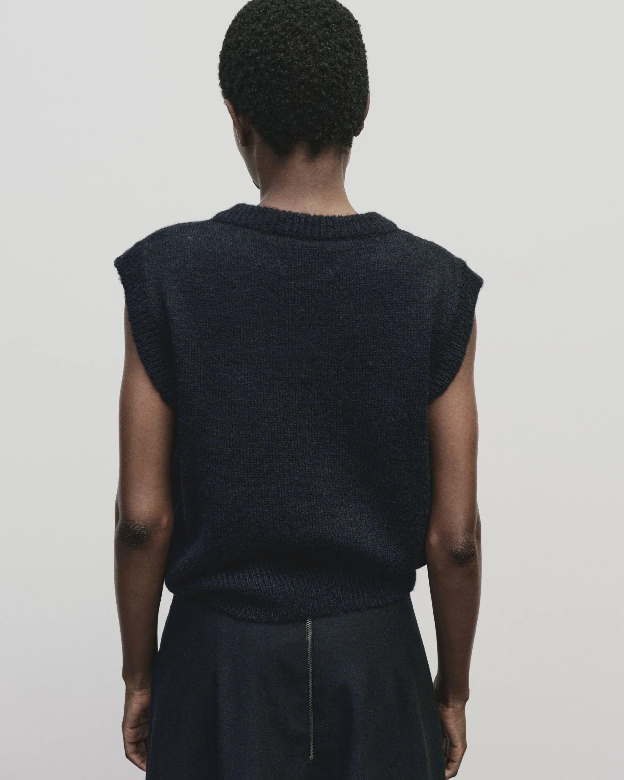 Wool Blend V Neck Vest in Navy, from Mijeong Park