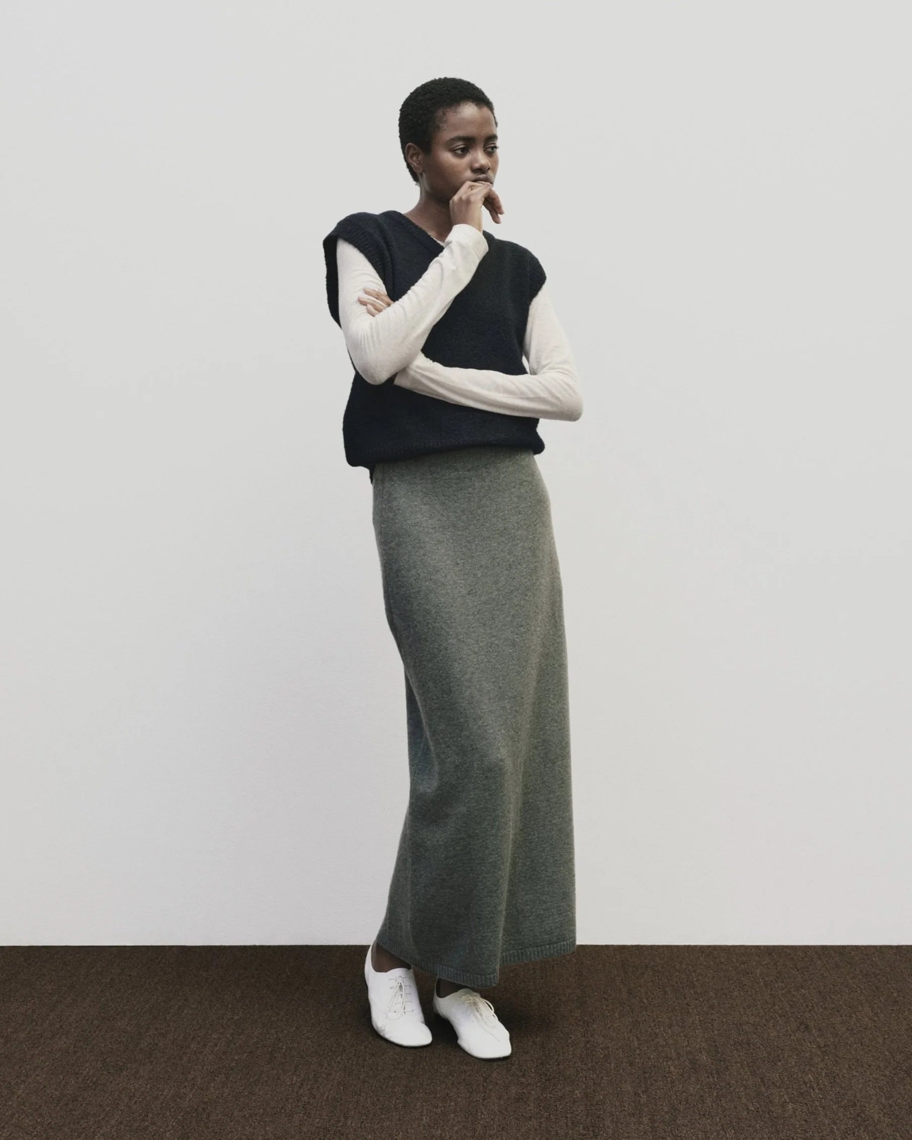 Wool Blend V Neck Vest in Navy, from Mijeong Park
